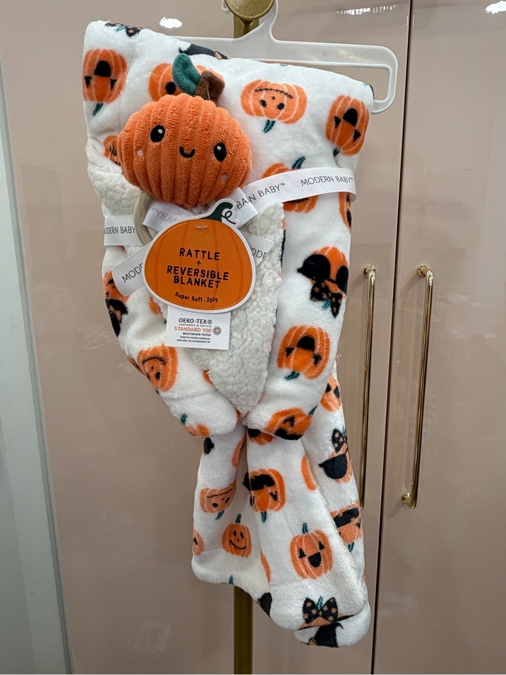 Orange Pumpkin Rattle Reversible Blanket for Kids
